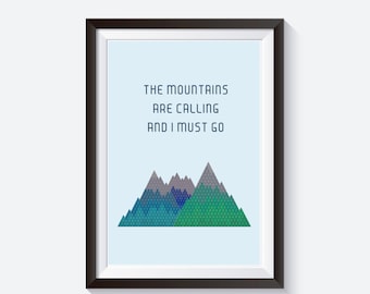 Typographic Print, mountain illustration, custom quote print, inspirational quote, illustrated quote, mountains, custom art, posters, home