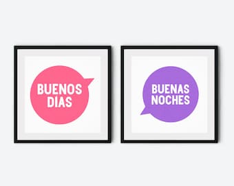 Spanish quote print, set of two nursery, buenas noches, spanish nursery art, baby room prints, educational poster, panish poster, boho art