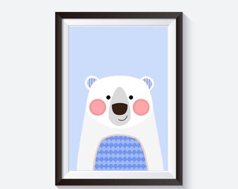 Bear baby's room, bear print, polar bear print, bear nursery art, polar bear nursery, cute animal prints, children's room decor, bear decor