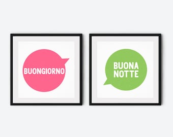 Square prints, set of 2 prints, language prints, italian quote art, italian decor, italian gifts, nursery prints, playroom prints, classroom