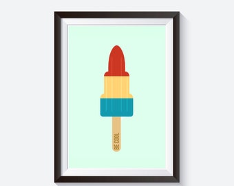 Ice cream illustration, rocket popsicle illustration, summer ice cream print, ice lolly poster, ice cream quote print, be cool quote, cute