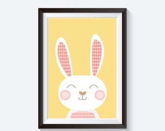 Bunny ears print, bunny nursery print, children's print, bunny print, woodland prints, rabbit illustration, cute nursery print, cute animals