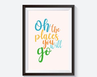 Oh the places you will go, adventure room decor, nursery quotes, inspirational kids, motivational quotes, childrens room, playroom prints