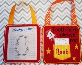 Tooth Fairy w/tooth chart with NAME, Tooth fairy pillow alternative, tooth fairy please stop here, custom name tooth fairy door hanger