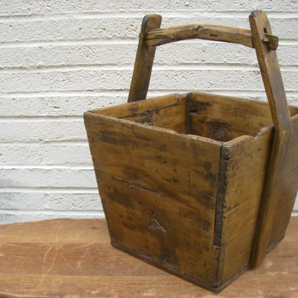 Vintage wooden bucket. Hand crafted, Solid wood. Primitive, Farm house. Original.