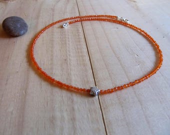 Carnelian necklace with a little sterling silver flower