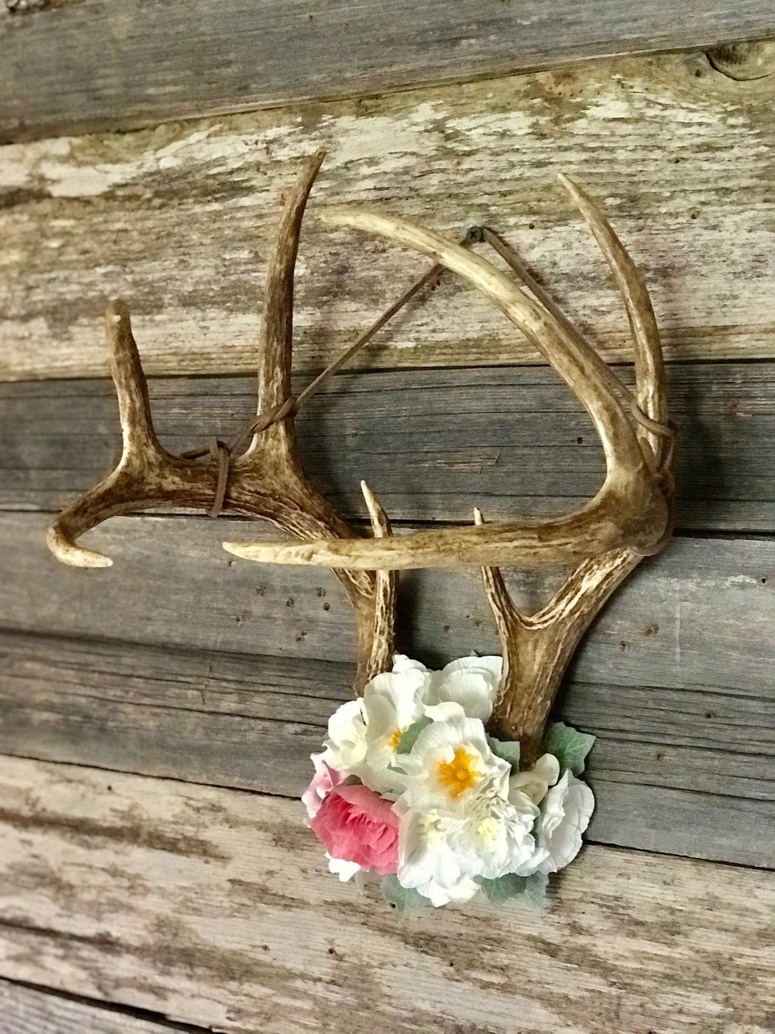 Floral Antlers Paper Flower Deer Antlers Antler Wall Mount Etsy