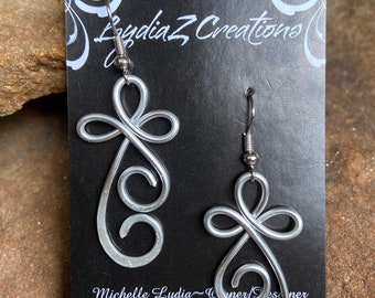 Unique Beautiful Bold Eye Catching/Celtic Jewelry/Silver Cross Earrings/Silver Cross Aluminum Earrings/Lydiaz/Stunning/Hippie/Lightweight