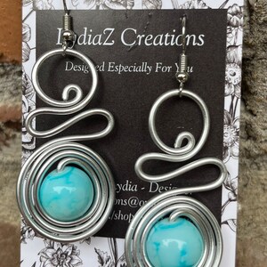 Eye Catching Unique Gorgeous Flirty Chic Stunning Turqoise Silver Aluminum Earrings/LydiaZ/lightweight/Boho/Hippie/Fun