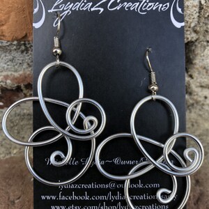 Bold Flirty Eye Catching Silver Aluminum Lightweight Earrings/LydiaZ/Boho/Hippie/Unique/Wire Dangle Earrings/Handcrafted Artisan Jewelry