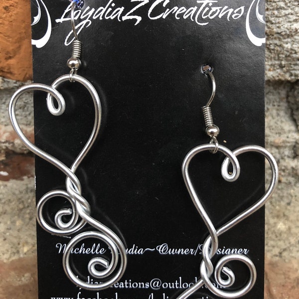 Bold Flirty Eye Catching Silver Heart Aluminum Dangle Earrings/LydiaZ/Lightweight Earrings/Unique Earrings/Heart Jewelry