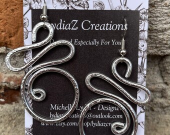 Unique Celtic Alurring Eye Catching Bold Hammered Earrings/Silver Jewelry/Unique Powerful Gorgeous/LydiaZ//lightweight/Boho/Beautiful