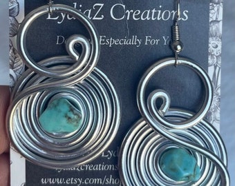 Eye Catching Flirty Sexy Fun Silver Jewelry/Aluminum Turquoise Earrings/LydiaZ/Unique/Beautiful/Lightweight-stunning/Boho