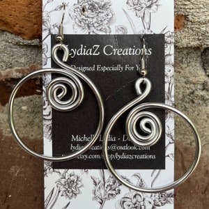 Bold Strong Eye Catching Brilliant Chic Stunning Silver Hoop Earrings/Flexible/Lightweight/LydiaZ/Boho/Hippie/Fashion Forward