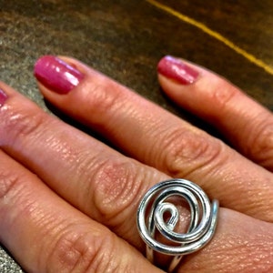 Bold Flirty Eye Catching Silver Statement Ring/Silver Solder Ring/Flexible/Lightweight/Lydiaz/Boho/Hippie/Adjustable