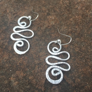 Unique Silver Hammered Jewelry/Silver Earrings/Silver Aluminum Earrings/LydiaZ/lightweight/Silver Wire Wrapped Jewelry/Hippie/Beautiful/Boho image 1