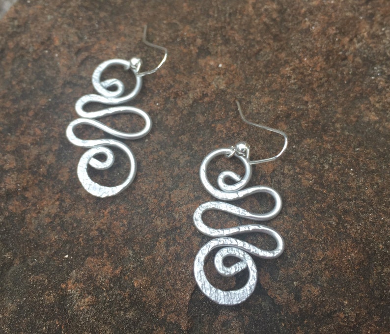 Unique Silver Hammered Jewelry/Silver Earrings/Silver Aluminum Earrings/LydiaZ/lightweight/Silver Wire Wrapped Jewelry/Hippie/Beautiful/Boho image 1