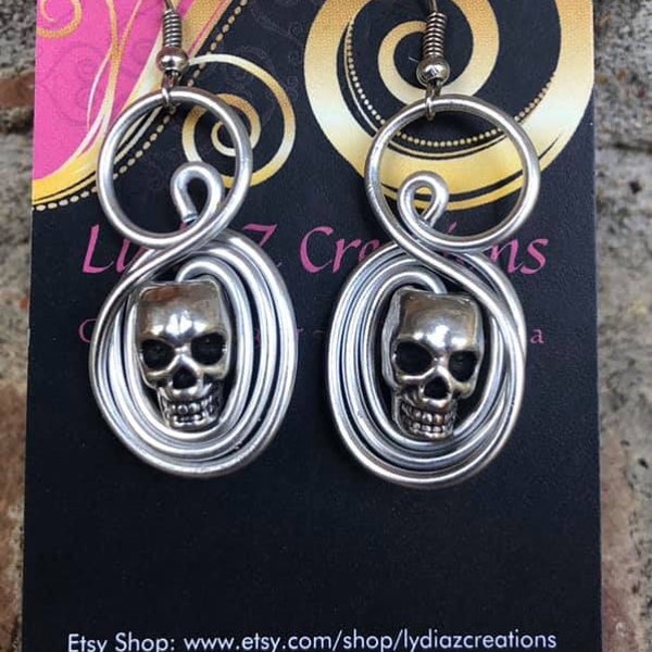 Eye Catching Edgy Bold Unique Stunning Silver Skull Earrings/Silver Skeleton Skull Jewelry/Gorgeous Alluring/One of a kind/Chic Earrings
