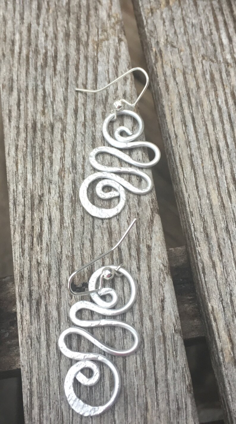 Unique Silver Hammered Jewelry/Silver Earrings/Silver Aluminum Earrings/LydiaZ/lightweight/Silver Wire Wrapped Jewelry/Hippie/Beautiful/Boho image 3