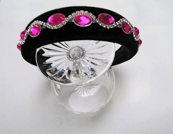 NEW Pink crystal glass stone smoke flower metal aliceband headband