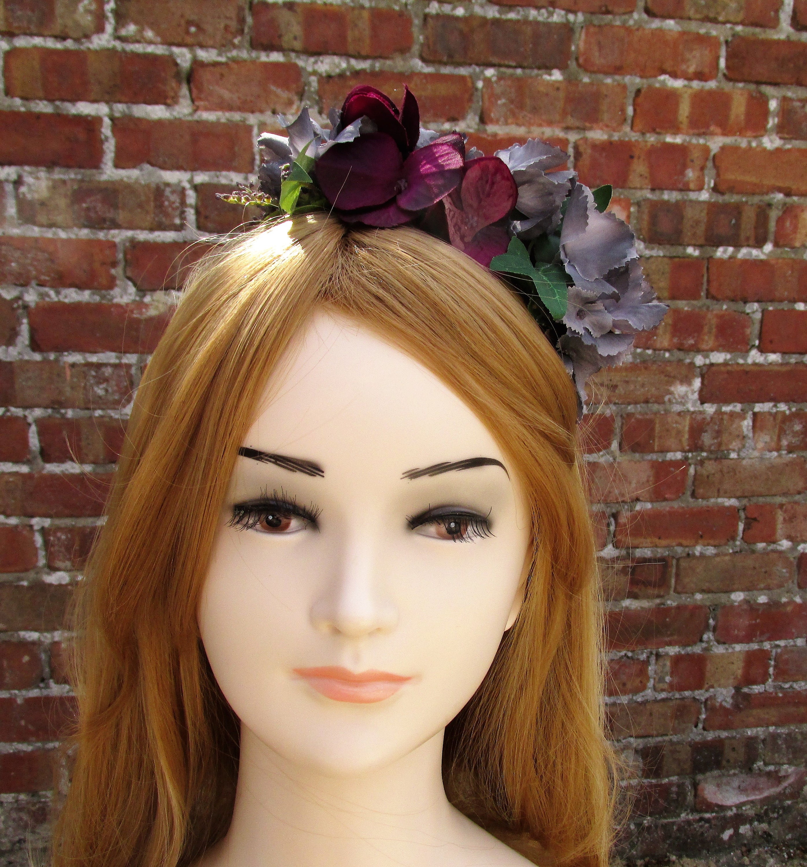 Fascinators for Weddings Grey & Burgundy Hydrangea Headband Etsy UK