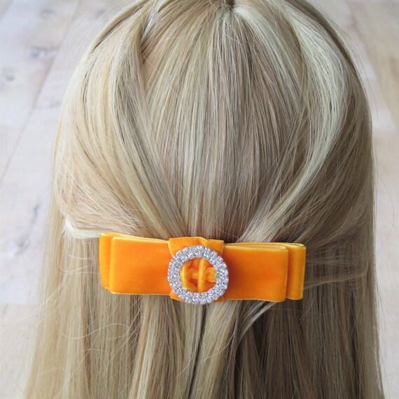 Orange Velvet Bow With Jewelled Centre Wedding Guest Hair Etsy