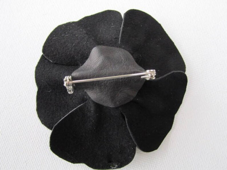 Black Leather Corsage Brooch Pin Leather Lapel Flower Black Etsy