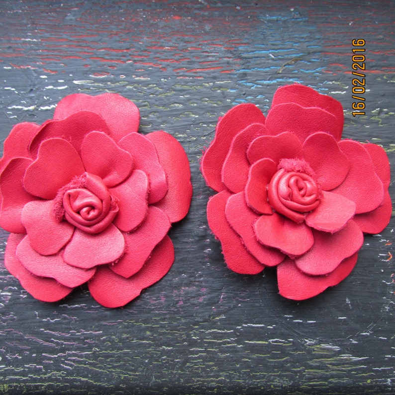 Red Leather Flower Shoe Clips Red Shoe Clips Shoe Flowers Etsy UK