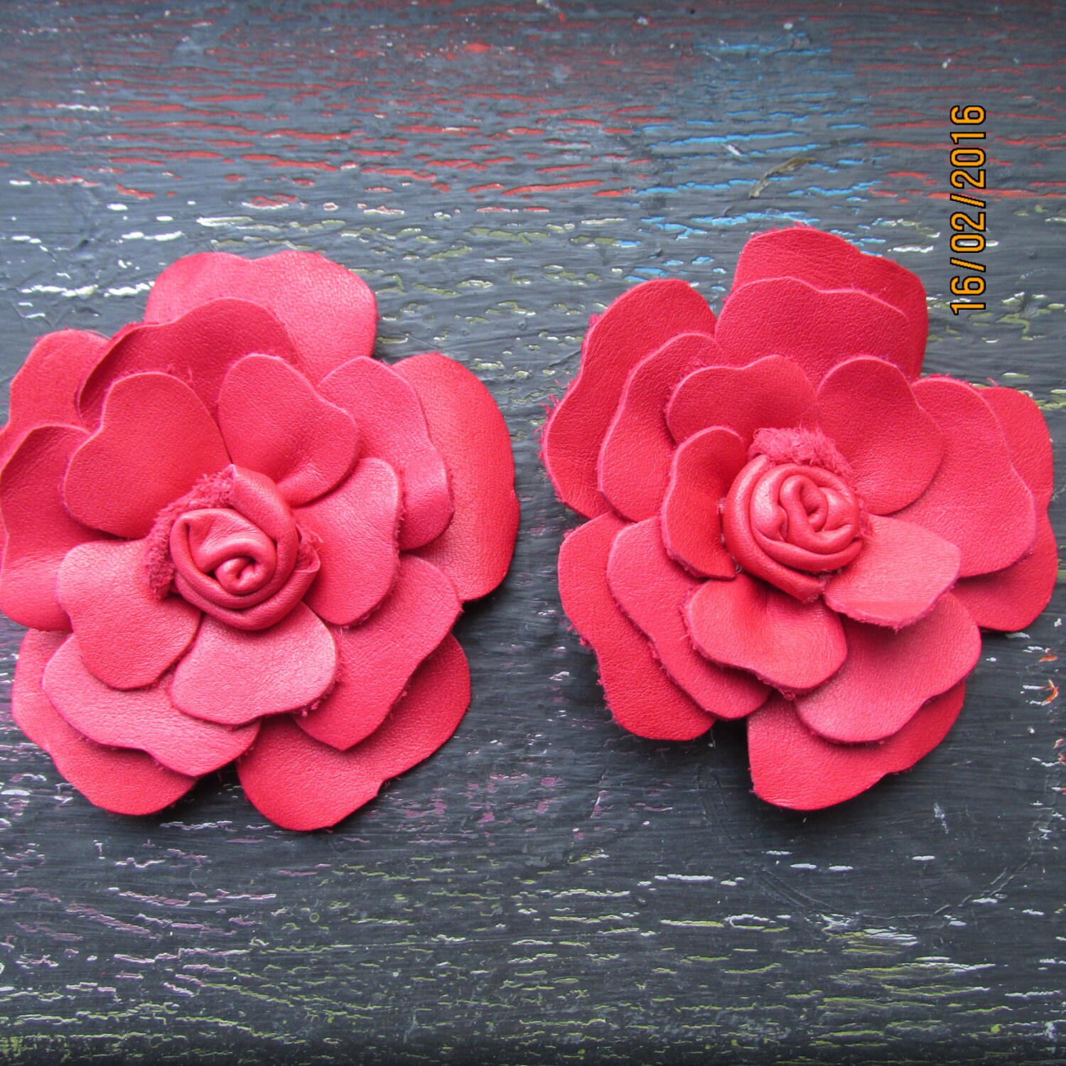 Red Leather Flower Shoe Clips Red Shoe Clips Shoe Flowers Etsy