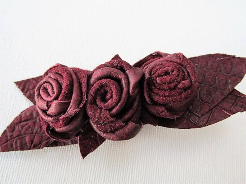 Burgundy Hair Clip Wine Leather Roses Croc Clip Leather Etsy