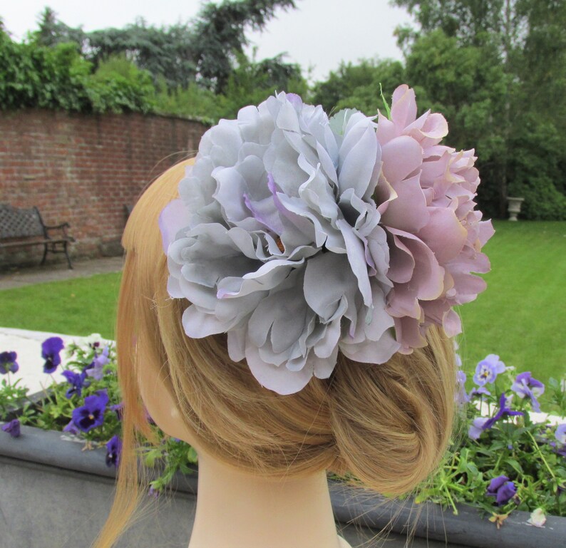 Grey Fascinator Mauve Grey Flower Hairclip Wedding Guest Etsy