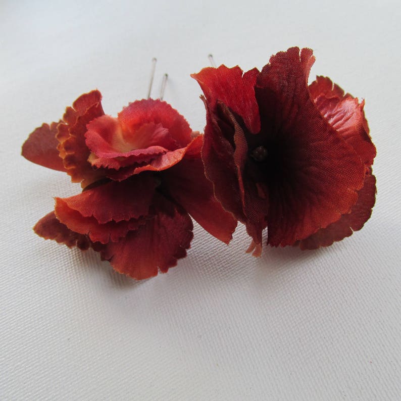 3 x Rust hydrangea hair pin wedding hair pins hydrangea hair Etsy