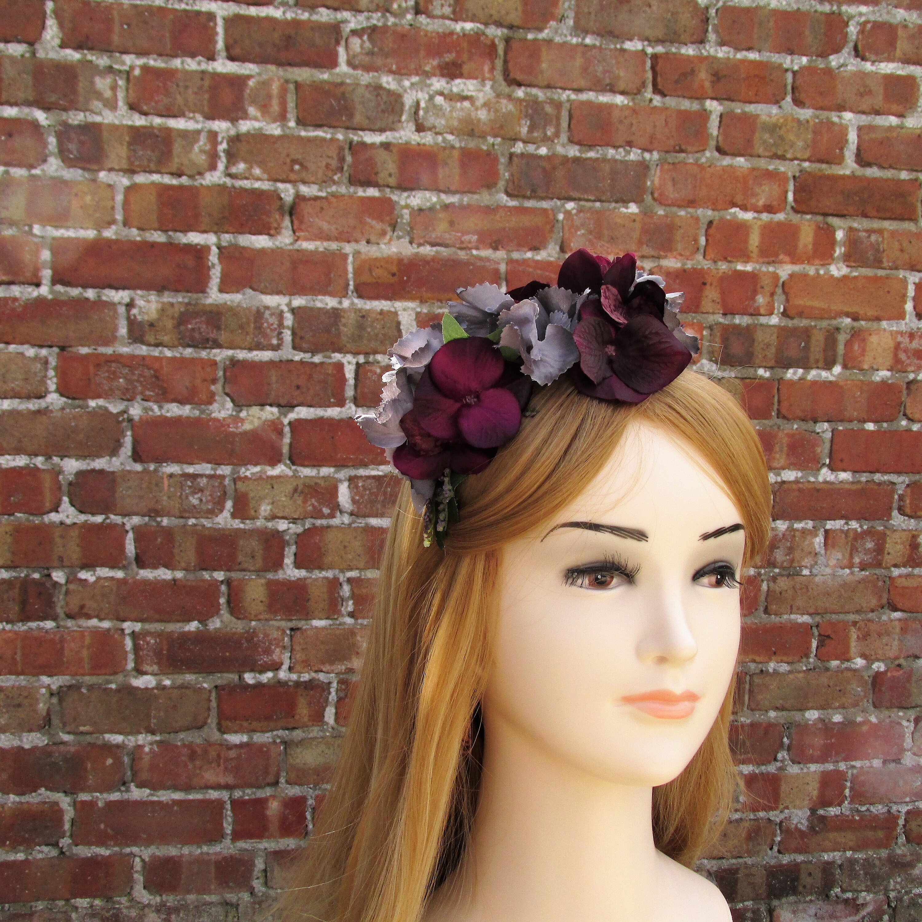 Fascinators for Weddings Grey & Burgundy Hydrangea Headband Etsy UK
