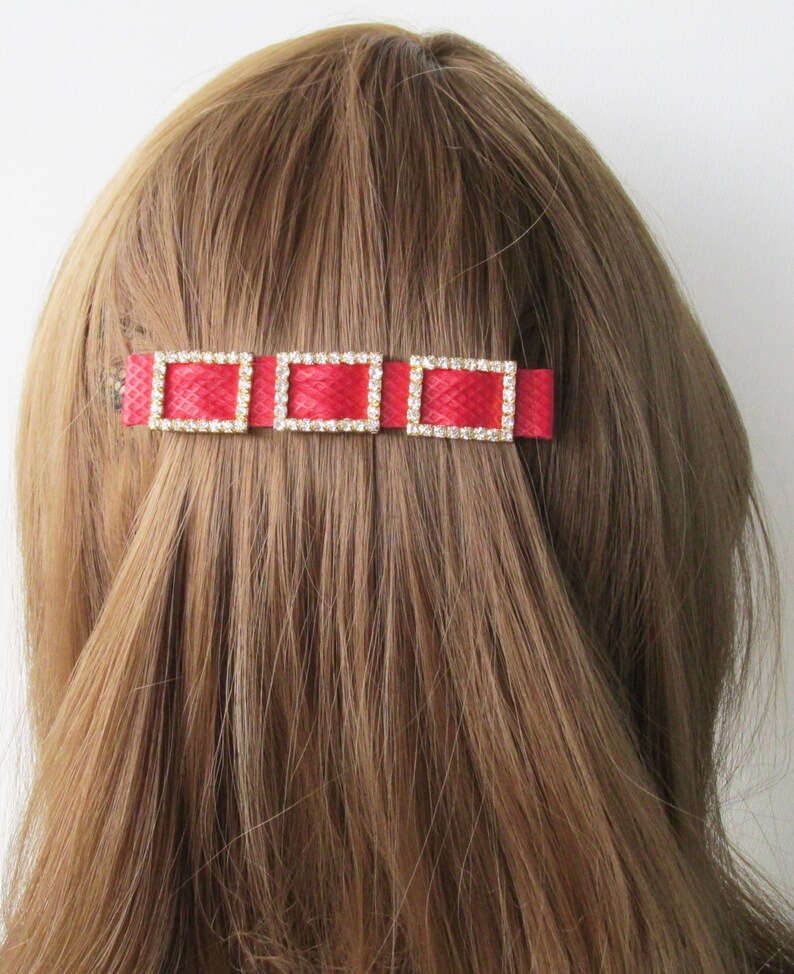 Red barrette sparkling hair slide Red leather barrette red Etsy