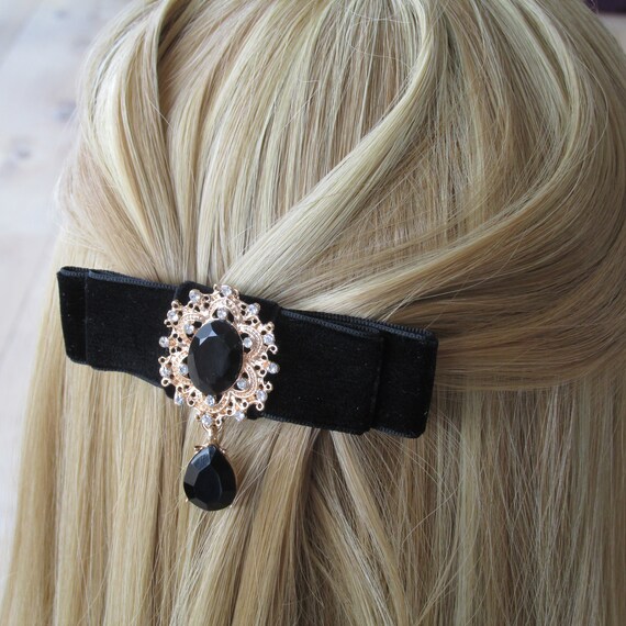 Black Velvet Bow With Jewelled Centre Wedding Guest Hair Etsy