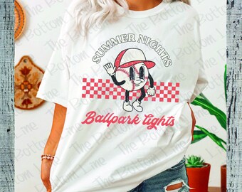 Summer Nights, Ballpark Lights Unisex Tee, Baseball Shirt, Baseball Mom Shirt, Baseball T-Shirt, Baseball Shirt, TBall Shirt, Softball Shirt