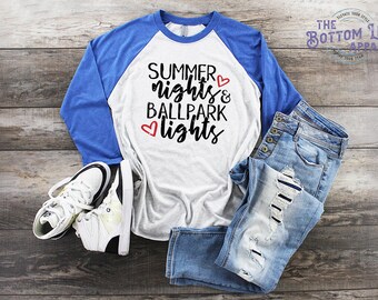 Summer Nights & Ballpark Lights 3/4 Sleeve Unisex Raglan Tee, Baseball Mom Shirt, Love Baseball Shirt, Sport Mom Tshirt, Softball Mom Tee