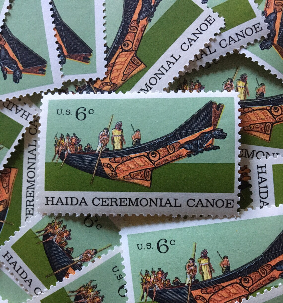 Green Haida Ceremonial Canoe Vintage Postage Stamps 6 Cents Etsy