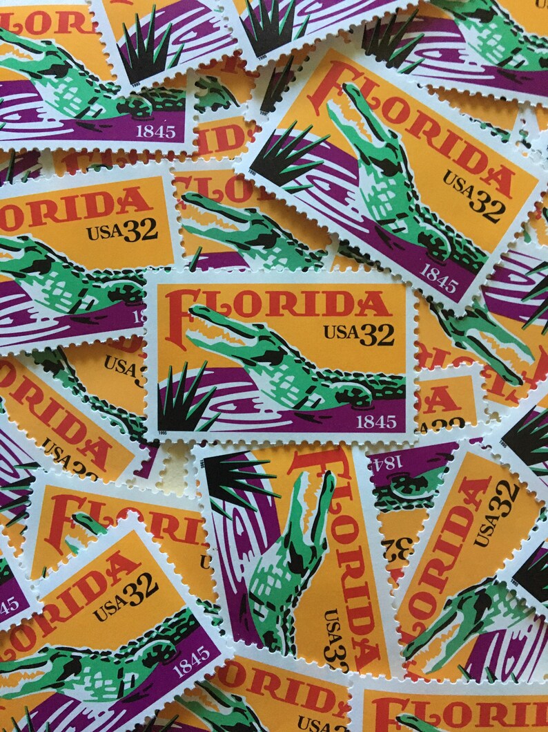 Orange and Green Florida Gator Vintage Postage Stamps // 32 Etsy
