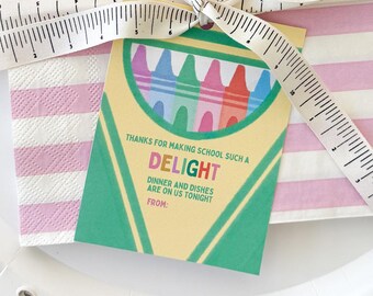 Printable Teacher Gift Card Holder, Dinner and Dishes Are on Us Tonight, End of Year Teacher Gift, Teacher Appreciation Gift, Hand Drawn