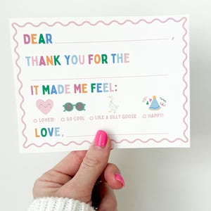 Kids Thank You Cards Printable, Fill in the Blank Gratitude Card, Simple Thank You Notes for Birthdays, Gifts, Christmas, Thank you Note image 1