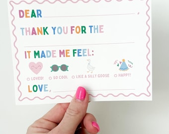 Kids Thank You Cards Printable, Fill in the Blank Gratitude Card, Simple Thank You Notes for Birthdays, Gifts, Christmas, Thank you Note