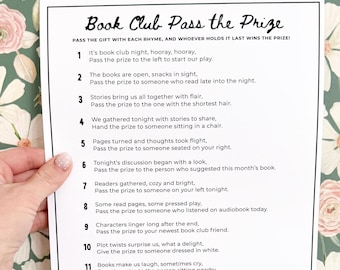 Book Club Games Pass the Prize Printable Left Right Game for Book Club Meeting Host Bookish Games Book Club Icebreaker PDF Printable