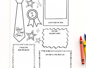 Father’s Day Coloring Page Printable, Dad Questionnaire, All About Dad Interview, Fathers Day Activity for Kids, Dad Keepsake Gift PDF