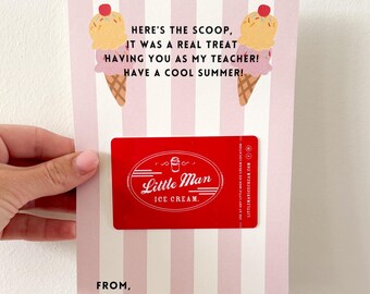 Printable Teacher Gift Card Holder, End of Year Teacher Appreciation, Last Minute Present Ice Cream Gift Card, Summer Teacher Gift