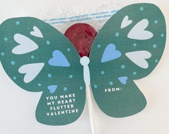 Kids Classroom Valentine: EDITABLE - Butterfly Valentine, Lollipop Valentine, Preschool Valentine, DIY Valentine, Printable Valentine
