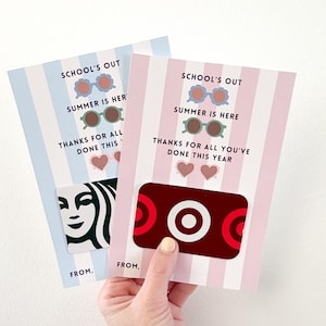 Porte-cartes cadeau de fin d'année scolaire imprimable - Merci pour le professeur mignon, cadeau d'été, cadeau de professeur bricolage pour le dernier jour d'école