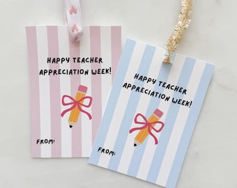Printable Teacher Gift Tag – Cute Thank You Tags for Teacher Appreciation Week, Preschool Thank You, Teacher Aide, Thankful Gift Tags