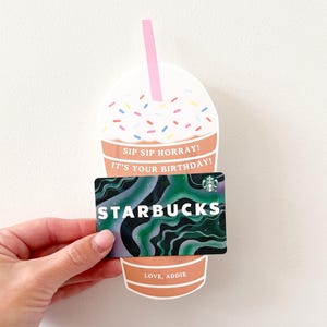 Birthday Coffee Gift Card Holder – Sip Sip Hooray Iced Coffee Printable with Optional Canva Edit – Teacher, Staff, or Employee Birthday Gift