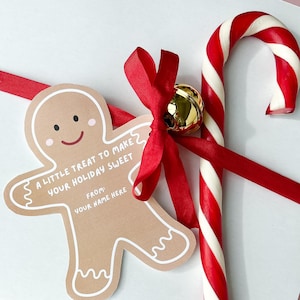 Afdrukbare Christmas Treat-tag- BEWERKBARE Gingerbread Man Sweet Treat-tag voor klas, vrienden, collega's, leraar